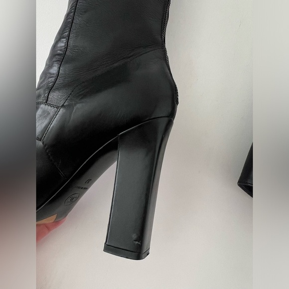CHANEL | Black Leather Knee High Heel Boots CC Logo Turnlock EU 37 - Picture 11 of 15